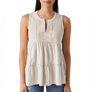 Lucky Brand Cream Tiered Sleeveless Tank Top XS New with Embroidery